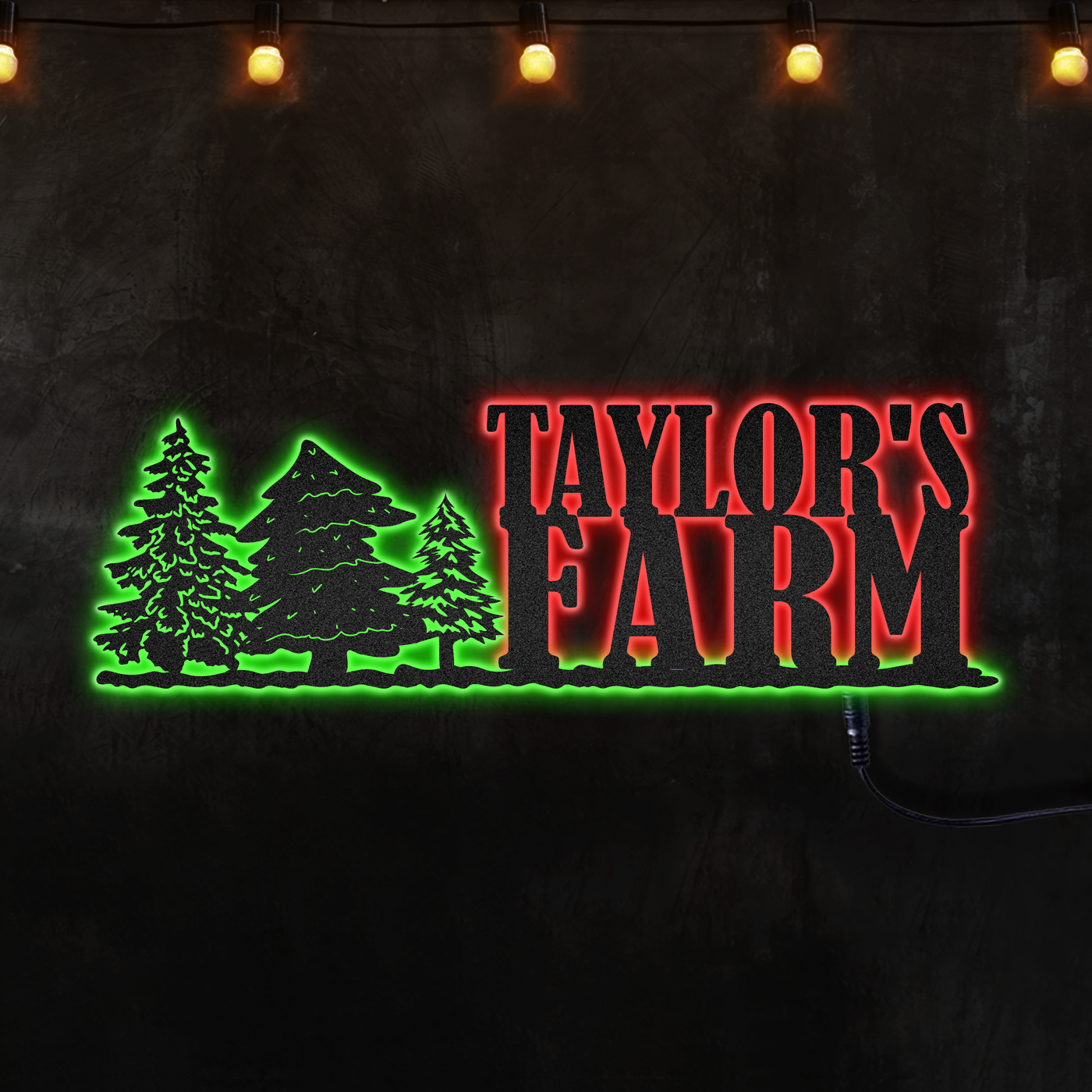 Xmas Tree Farm Sign 2 Colours Personalized - Two Colours Led Lights Metal - Owls Matrix LTD