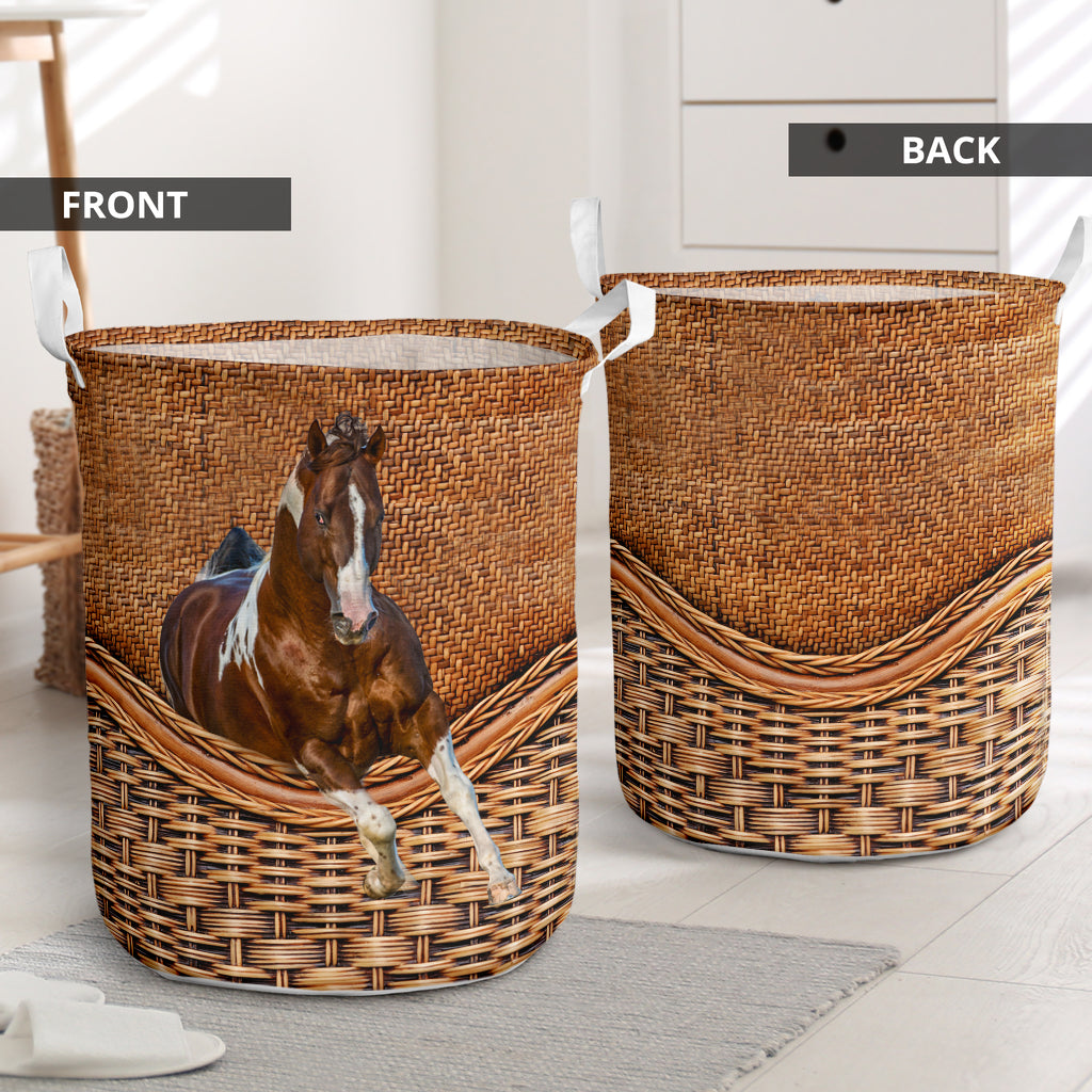 Horse Paint Horse Rattan Teaxture - Laundry Basket - Owls Matrix LTD