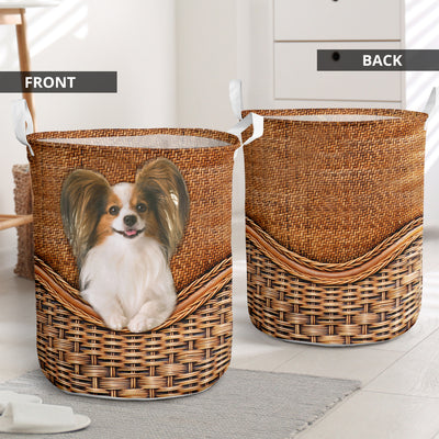 Dog Papillon Dog Rattan Teaxture - Laundry Basket - Owls Matrix LTD