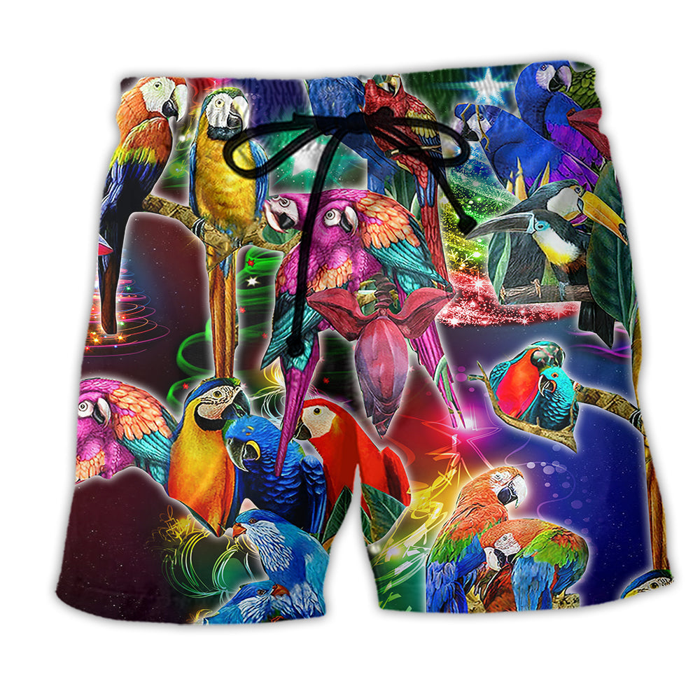 Beach Short / Adults / S Parrot Tropical Neon Light Merry Christmas - Beach Short - Owls Matrix LTD