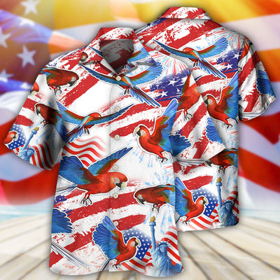 Parrot US Flag Independence Day - Hawaiian Shirt - Owls Matrix LTD