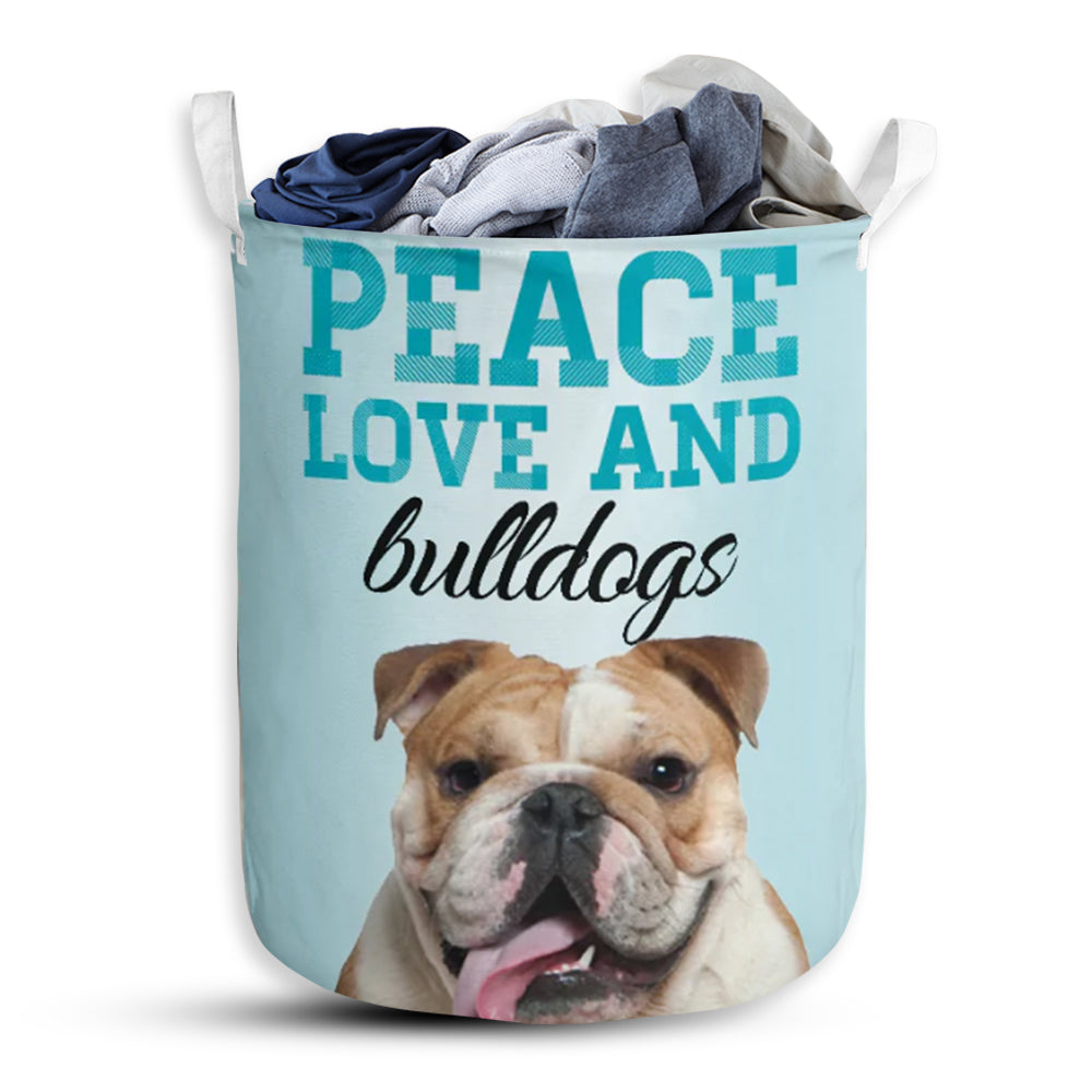 Dog Peace Love Bulldog - Laundry Basket - Owls Matrix LTD