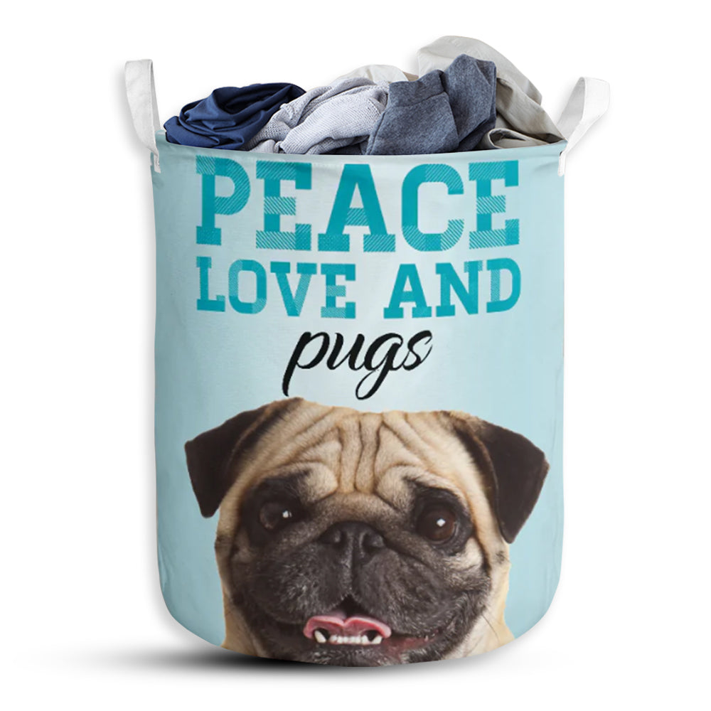 Dog Peace Love Pugs - Laundry Basket - Owls Matrix LTD