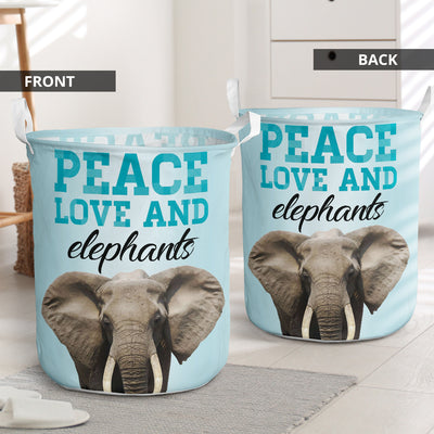 Elephant Peace Love Elephant - Laundry Basket - Owls Matrix LTD