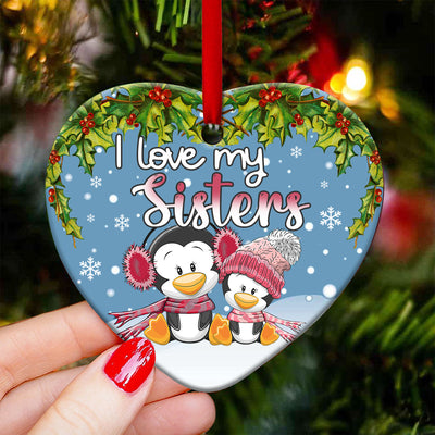 Penguin I love My Sister - Heart Ornament - Owls Matrix LTD