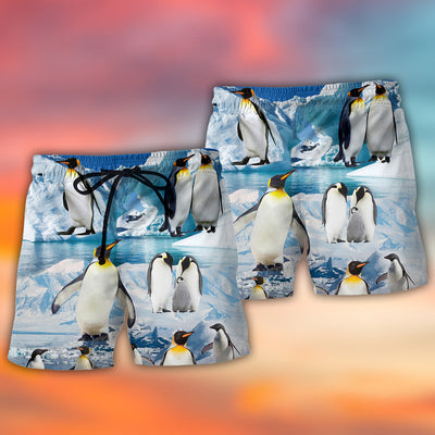 Penguins Cute Style In Snow - Beach Short - Owls Matrix LTD