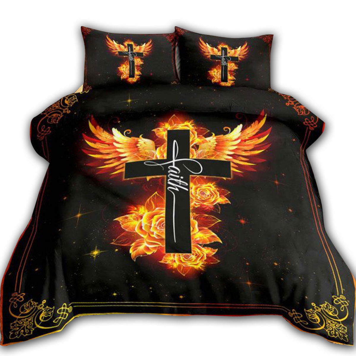 US / Twin (68" x 86") Jesus Phoenix Rose Faith - Bedding Cover - Owls Matrix LTD
