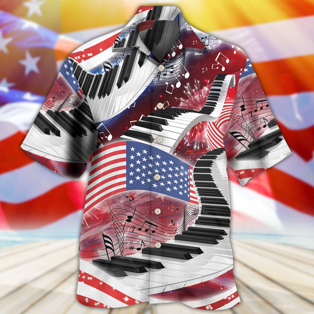 Piano Music Lover USA Flag Independence Day - Hawaiian Shirt - Owls Matrix LTD
