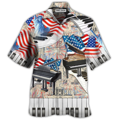 Hawaiian Shirt / Adults / S Piano Music Independence Day - Hawaiian Shirt - Owls Matrix LTD