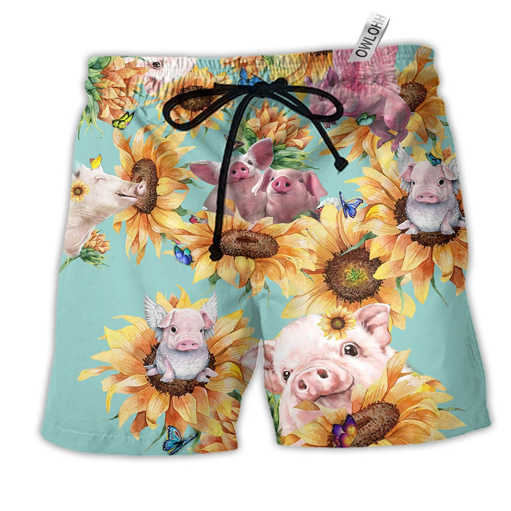 Beach Short / Adults / S Pig Animals Amazing Pig Loves Sunflowers - Beach Short - Owls Matrix LTD