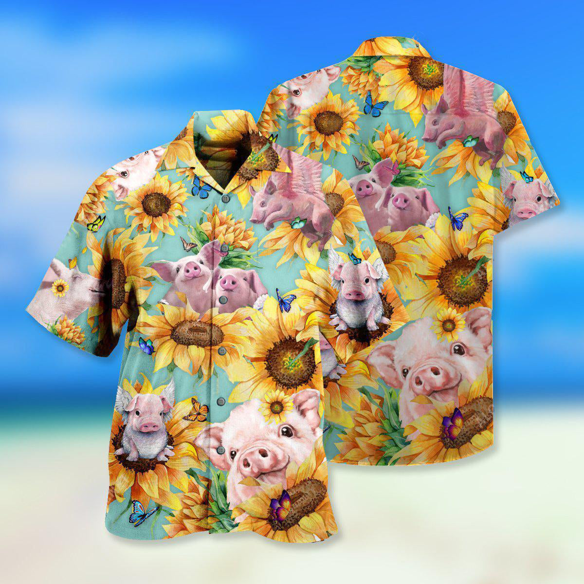 Pig Animals Amazing Pig Loves Sunflowers - Hawaiian Shirt - Owls Matrix LTD