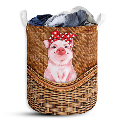 Pig Ribbon Rattan Teaxture - Laundry Basket - Owls Matrix LTD