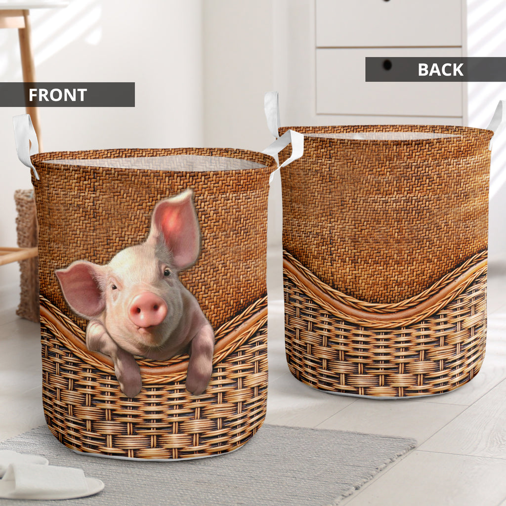 Pig Rattan Teaxture - Laundry Basket - Owls Matrix LTD