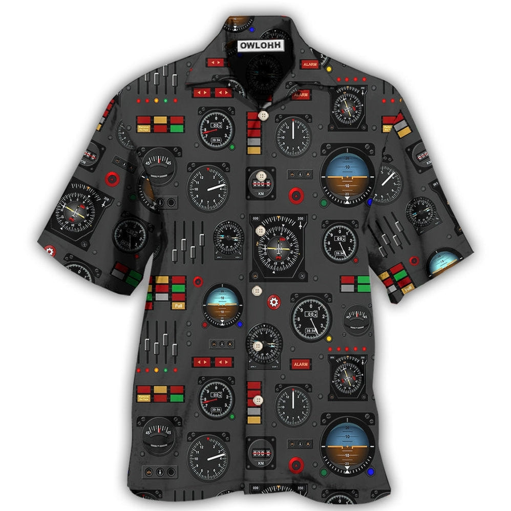 Hawaiian Shirt / Adults / S Pilot Watch Airplane Instrument Panel With Black Style - Hawaiian shirt - Owls Matrix LTD