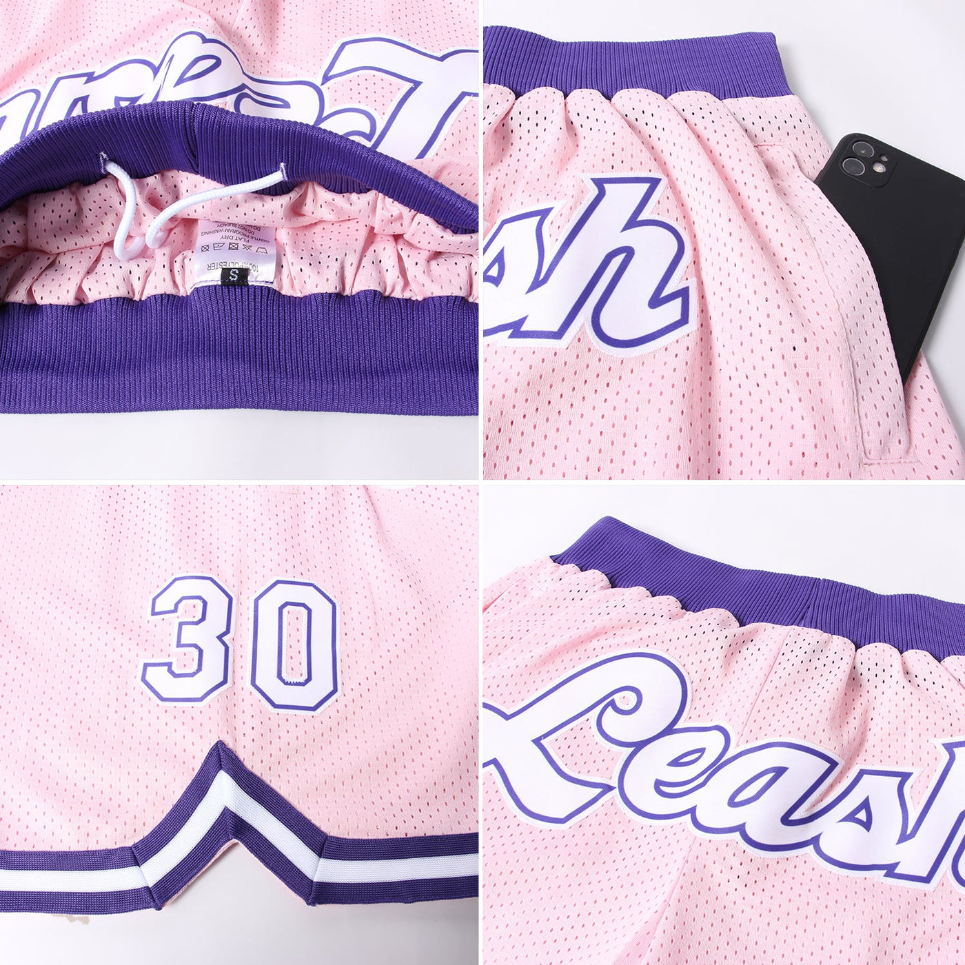 Custom Light Pink White-Purple Authentic Throwback Basketball