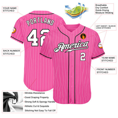 Custom Pink White Pinstripe White-Black Authentic Baseball Jersey - Owls Matrix LTD