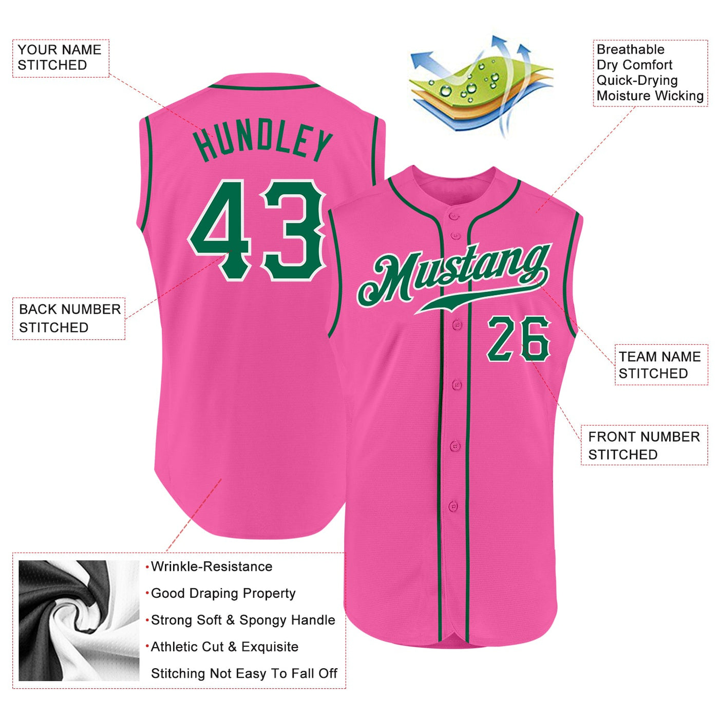 Custom Pink White-Kelly Green Authentic Two Tone Baseball Jersey Discount