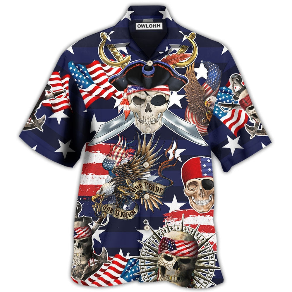 Hawaiian Shirt / Adults / S Pirate Skeleton America Independence Day - Hawaiian Shirt - Owls Matrix LTD