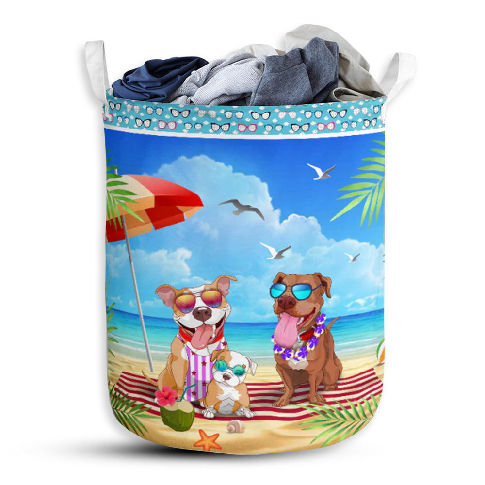 Dog Pitbull Beach Summer - Laundry Basket - Owls Matrix LTD
