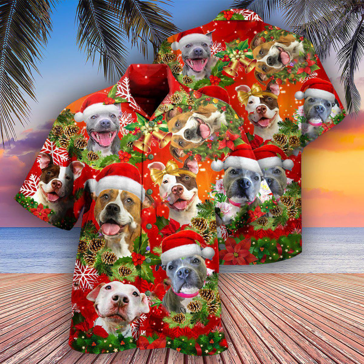 Pitbull Christmas Dogs Are Family - Hawaiian Shirt - Owls Matrix LTD