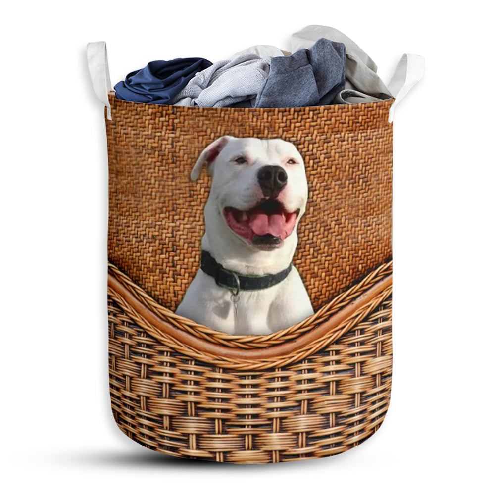 Dog Pitbull Rattan Teaxture Style - Laundry Basket - Owls Matrix LTD