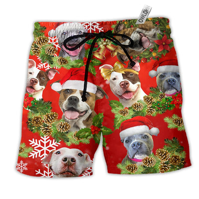 Beach Short / Adults / S Pitbull Dogs Christmas Pitbulls Are Family - Beach Short - Owls Matrix LTD