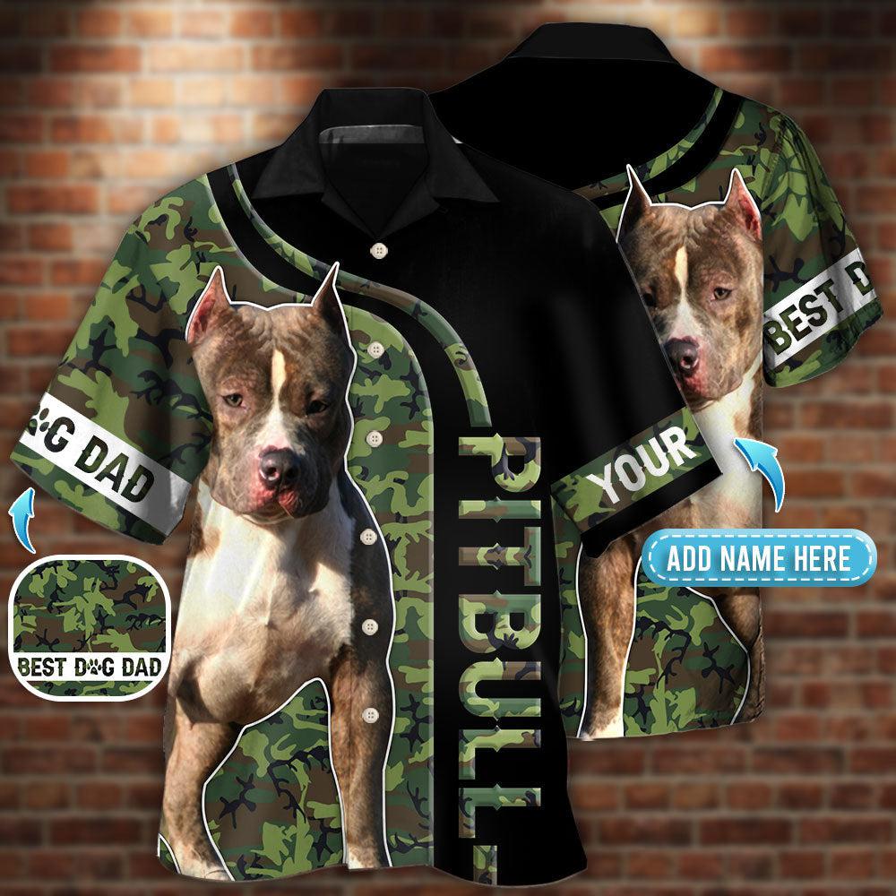 Pitbull Camo Best Dog Dad Personalized - Hawaiian Shirt - Owls Matrix LTD