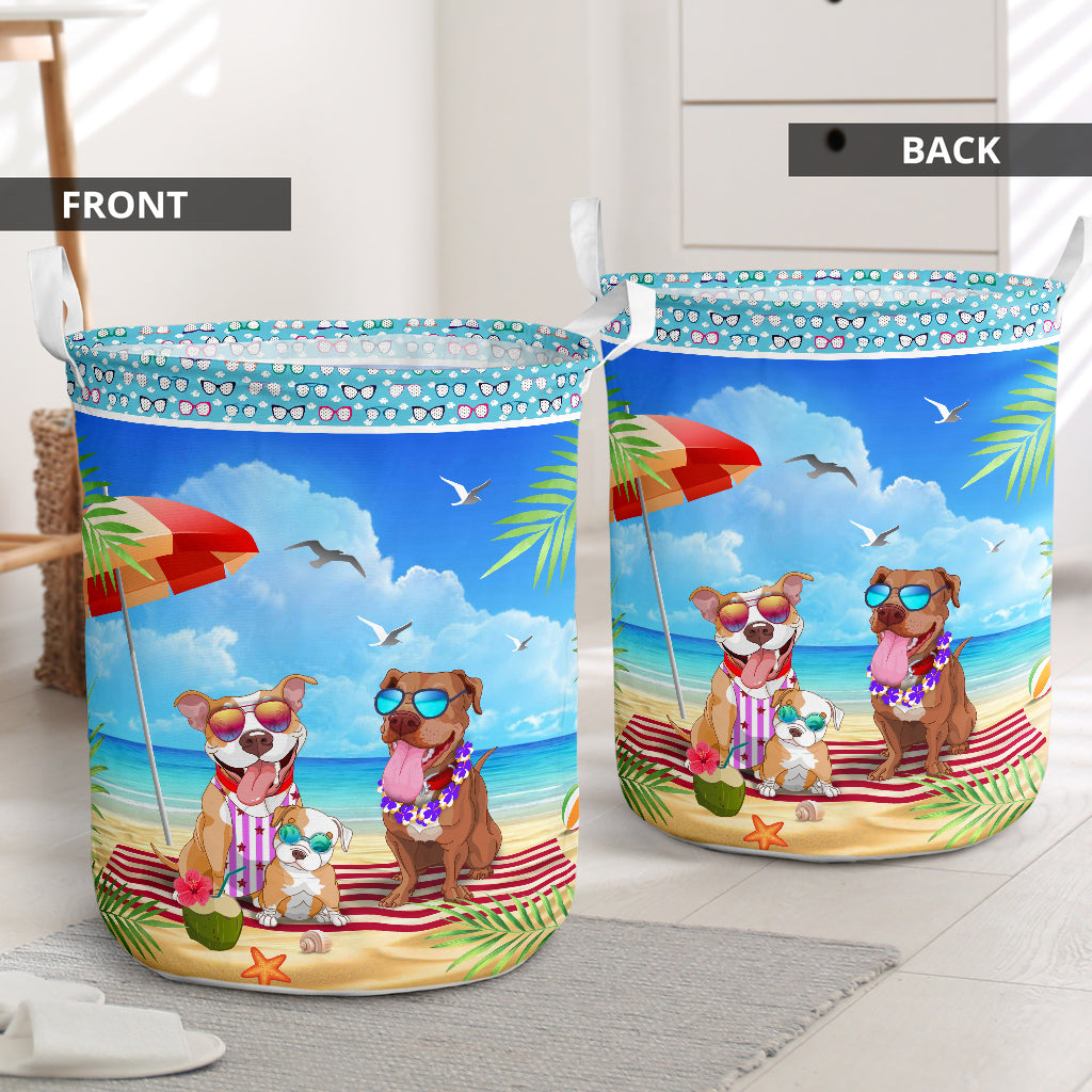 Dog Pitbull Beach Summer - Laundry Basket - Owls Matrix LTD