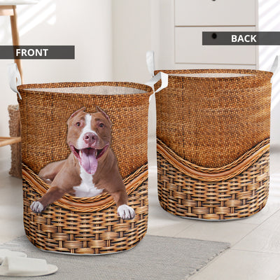 Dog Pitbull Rattan Teaxture - Laundry Basket - Owls Matrix LTD