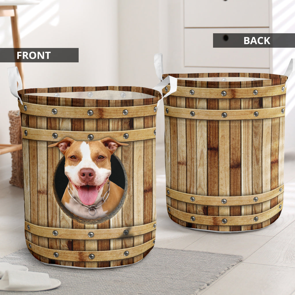 Pitbull Wooden Barrel - Laundry Basket - Owls Matrix LTD