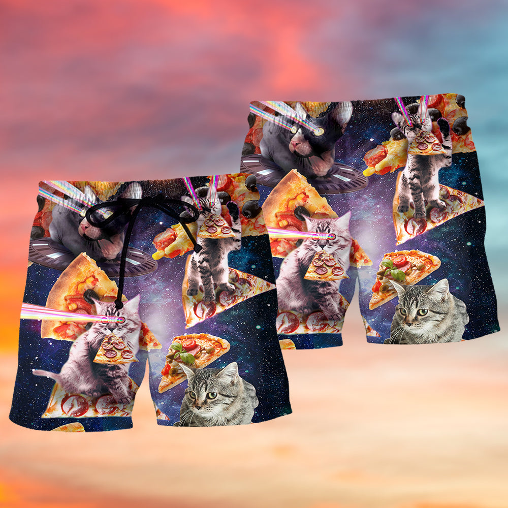 Pizza Cat Into The Galaxy Sky - Beach Short - Owls Matrix LTD