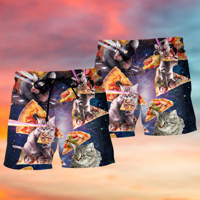 Pizza Cat Into The Galaxy Sky - Beach Short - Owls Matrix LTD