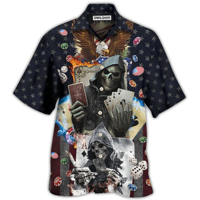 Hawaiian Shirt / Adults / S Poker Skull Flame US Flag Independence Day - Hawaiian Shirt - Owls Matrix LTD