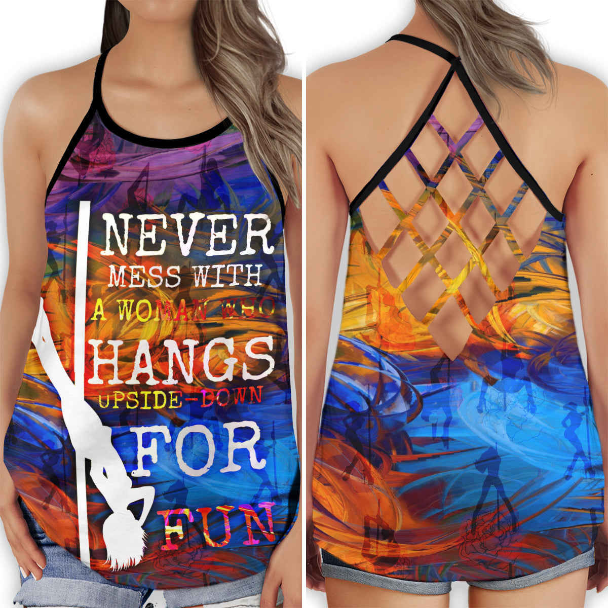S Pole Dance With My Soul Never Mess With - Cross Open Back Tank Top - Owls Matrix LTD