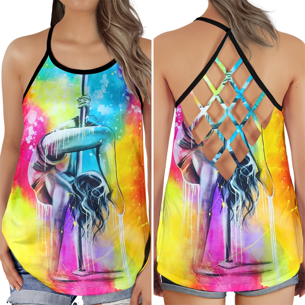S Pole Dance With My Soul With Colorful - Cross Open Back Tank Top - Owls Matrix LTD