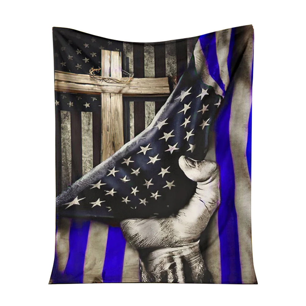 50" x 60" Police Blue Line Flag Police Officer - Flannel Blanket - Owls Matrix LTD
