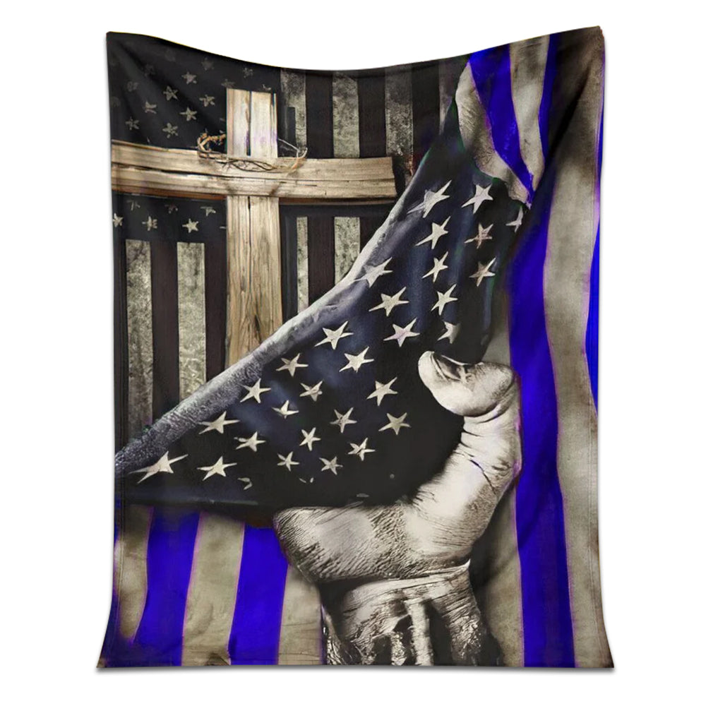 50" x 60" Police Blue Line Flag Police Officer Style - Flannel Blanket - Owls Matrix LTD
