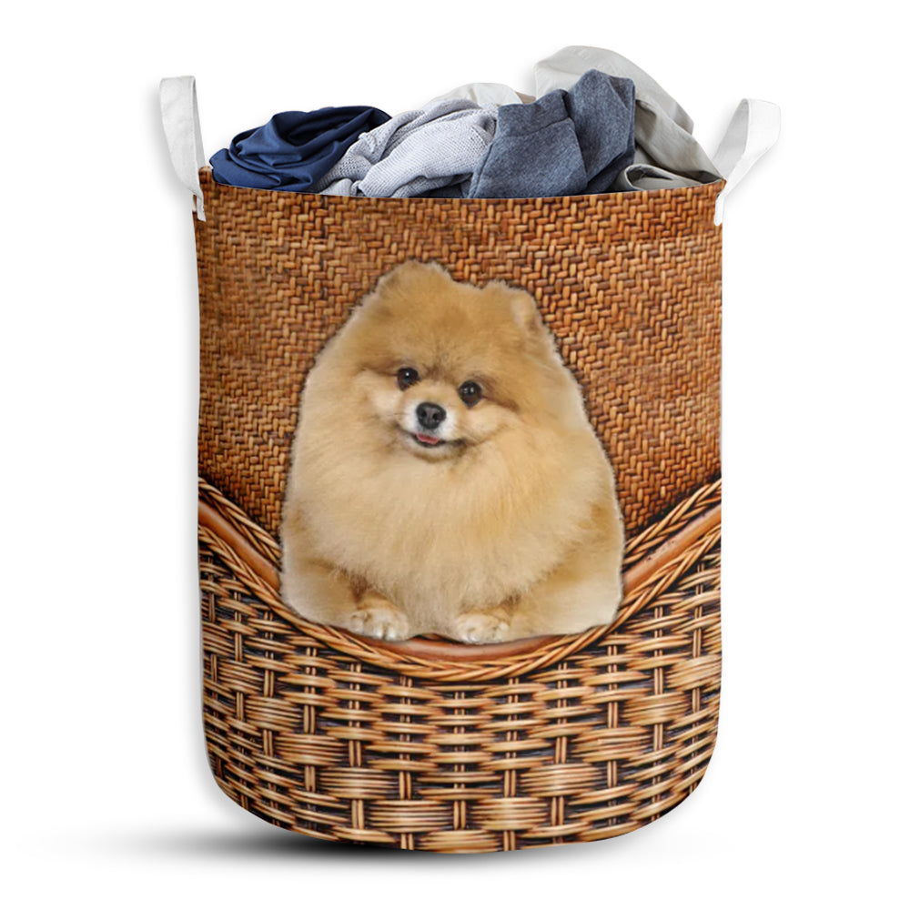 Pomeranian Dog Rattan Teaxture - Laundry Basket - Owls Matrix LTD