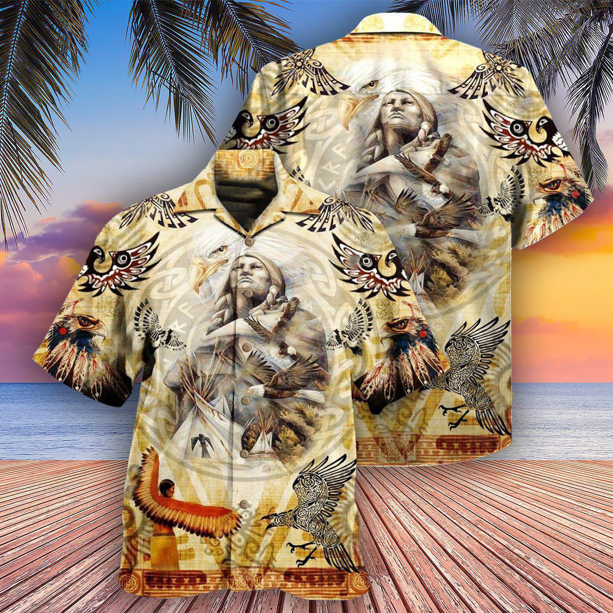 Native American Power Of Eagle Cool - Hawaiian Shirt - Owls Matrix LTD