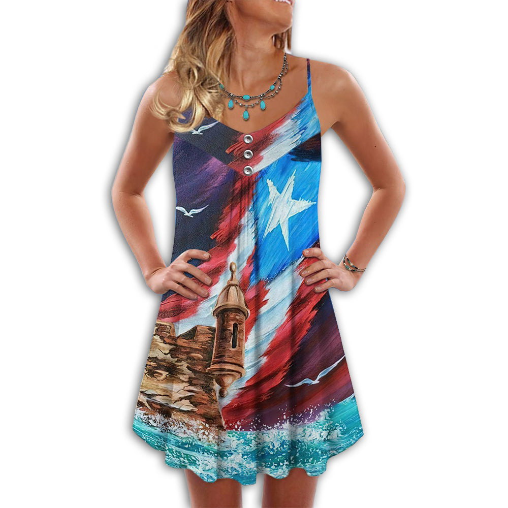 Beach Puerto Rico Flag - Summer Dress - Owls Matrix LTD