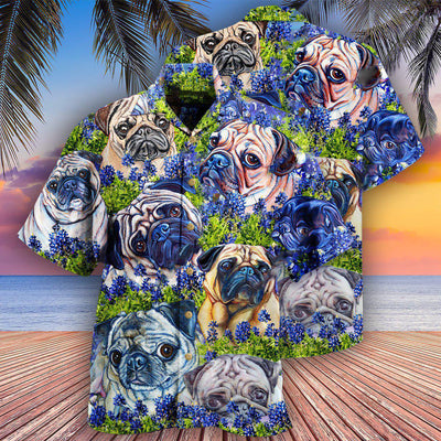 Pug And Beautiful Blue Bonnet - Hawaiian Shirt - Owls Matrix LTD