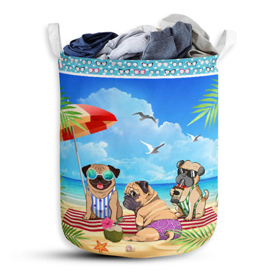 Pug Dog And Beach Summer - Laundry Basket - Owls Matrix LTD