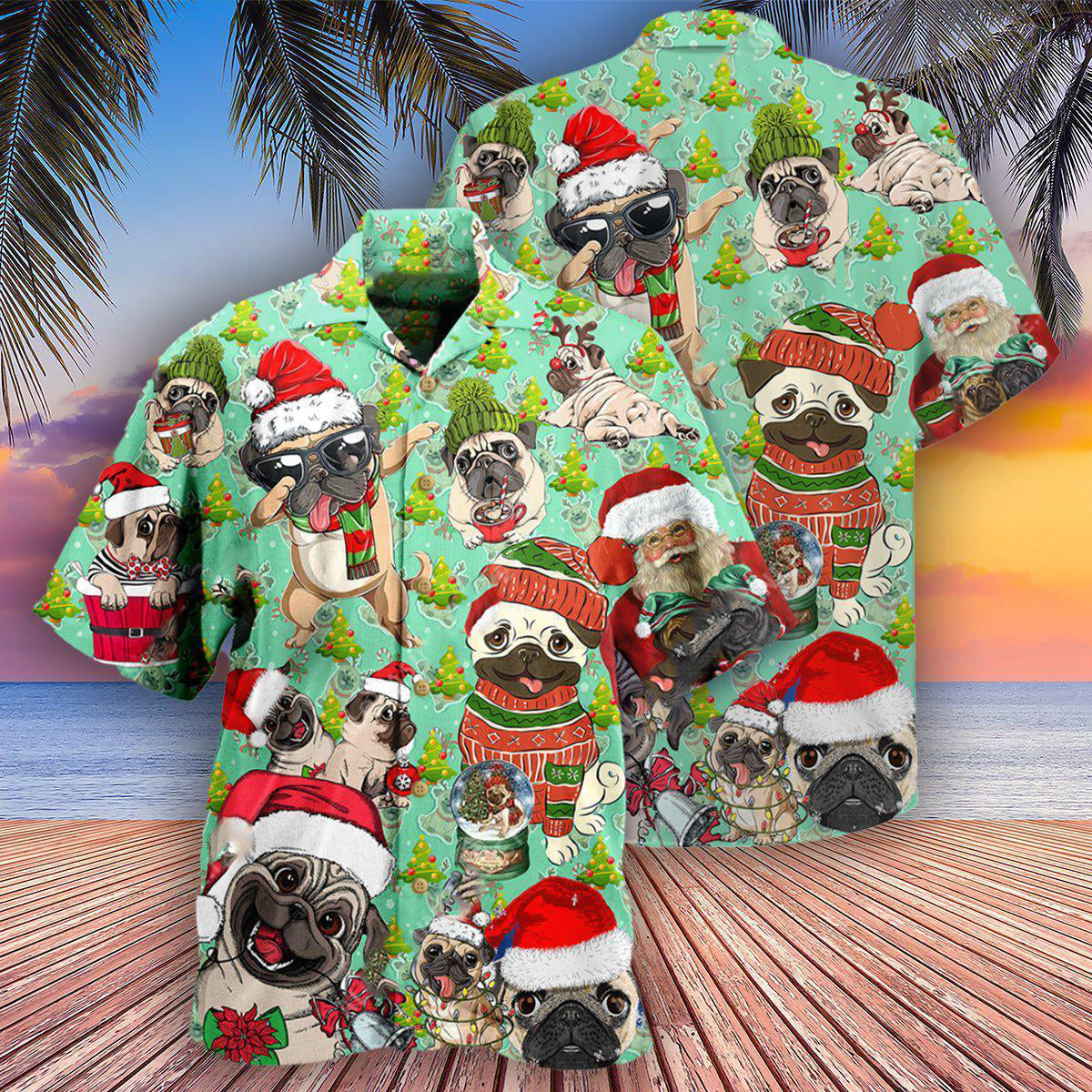 Pug Dog Merry Pugmas - Hawaiian Shirt - Owls Matrix LTD