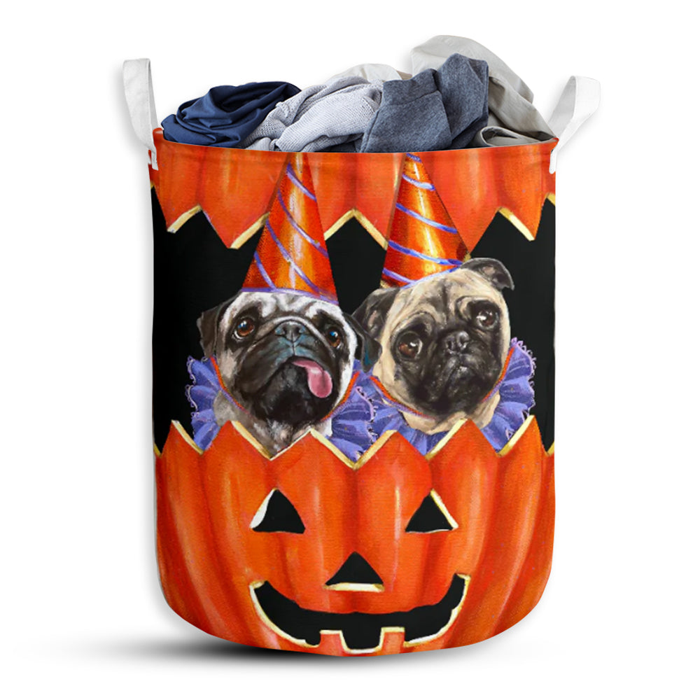 Pug Dog Pumpkin Painting - Laundry Basket - Owls Matrix LTD
