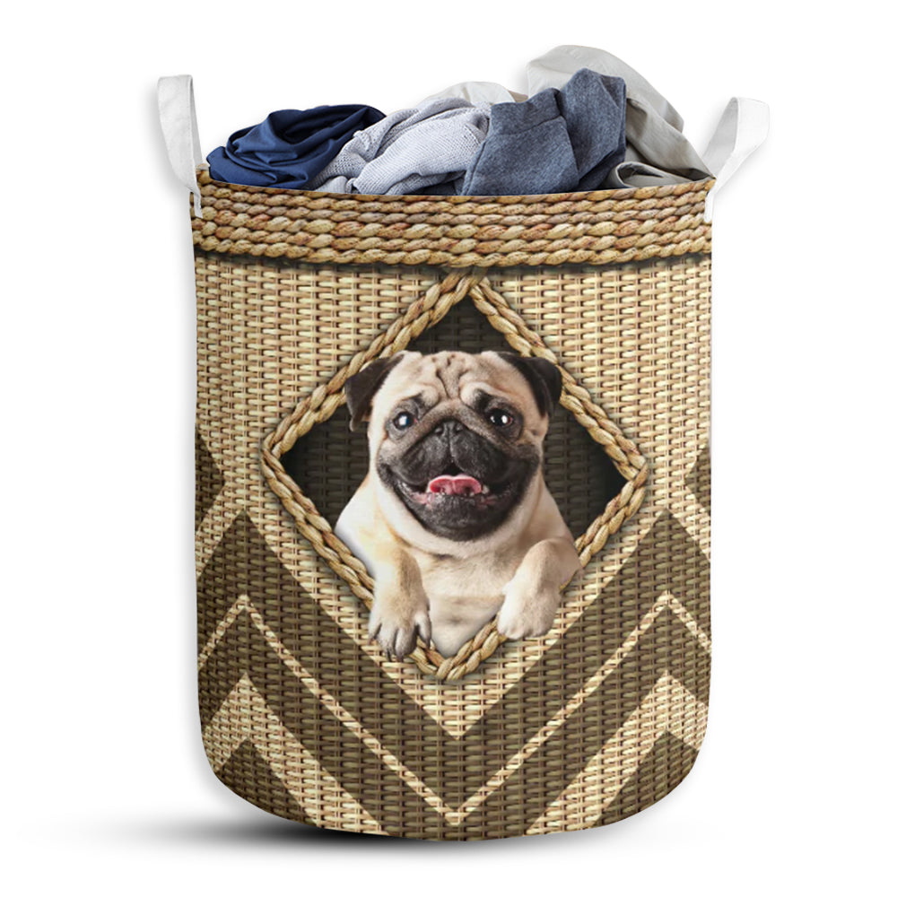 Pug Dog Wickerwork Hole - Laundry Basket - Owls Matrix LTD