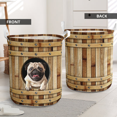 Pug Dog Wooden Barrel - Laundry Basket - Owls Matrix LTD