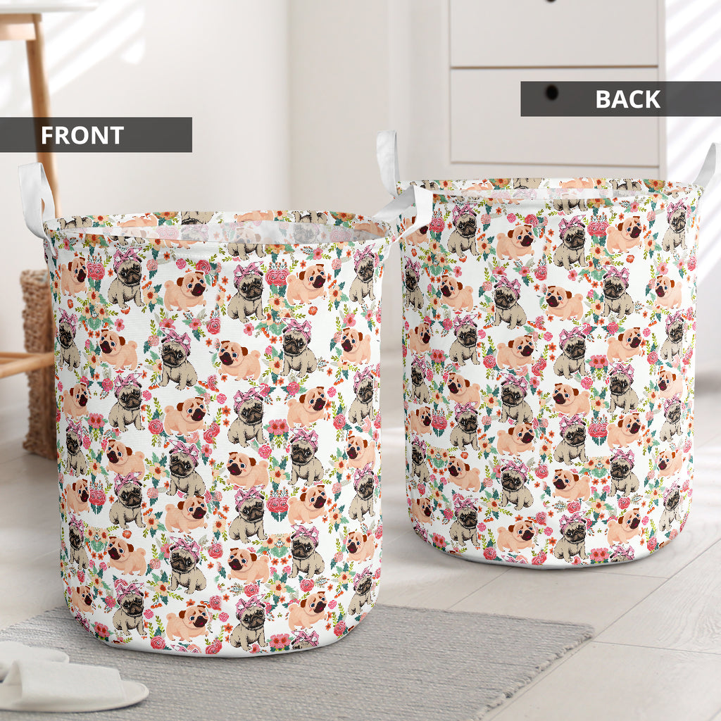 Pug Flower Pattern - Laundry Basket - Owls Matrix LTD