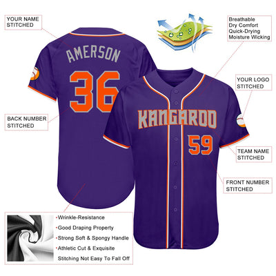 Custom Purple Orange-Gray Authentic Baseball Jersey - Owls Matrix LTD