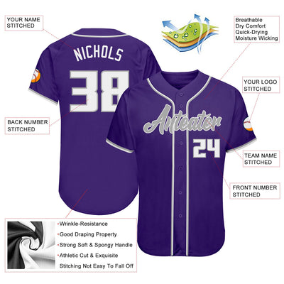 Custom Purple White-Gray Authentic Baseball Jersey - Owls Matrix LTD