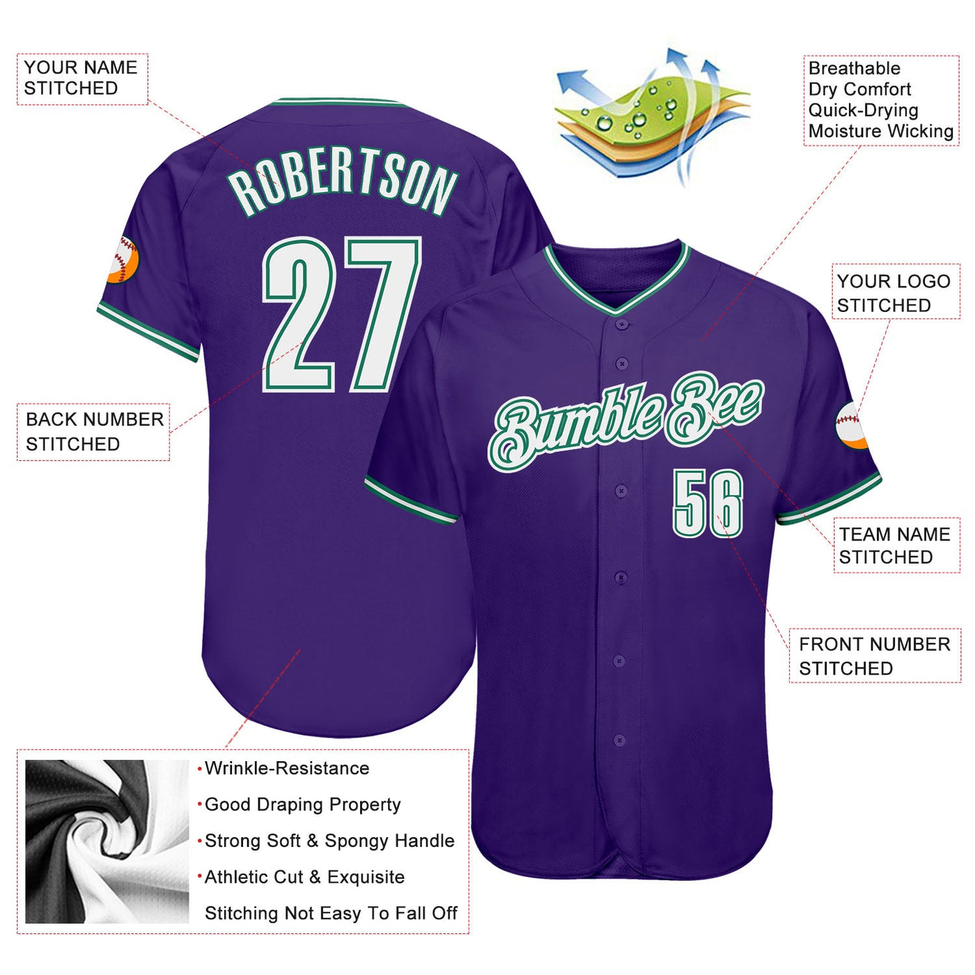Custom Purple White-Kelly Green Authentic Baseball Jersey - Owls Matrix LTD